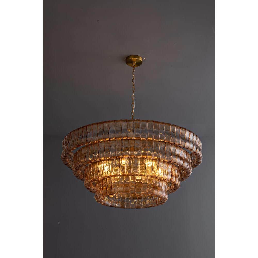 Gleam Flare Modern Chandelier 36 in. 6-Lights Gold Crystal Drum