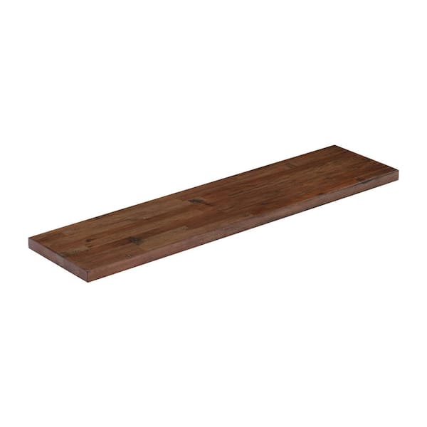 HARDWOOD REFLECTIONS Solid Wood Butcher Block Shelf 96in. W X 12in. D X 1.5in. H in Distressed Walnut Stained Eucalyptus