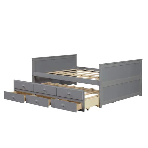 Oeps maart Bedenken STICKON 78.5 in. W Gray Full Wood Frame Platform Bed with Trundle and  3-Drawers HYM-HD04281692 - The Home Depot