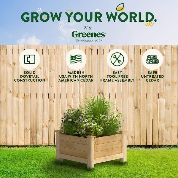 Original Natural Wood Cedar Square Elevated Garden Raised Bed with Legs (24 in. L x 24 in. W x 17 in. H)