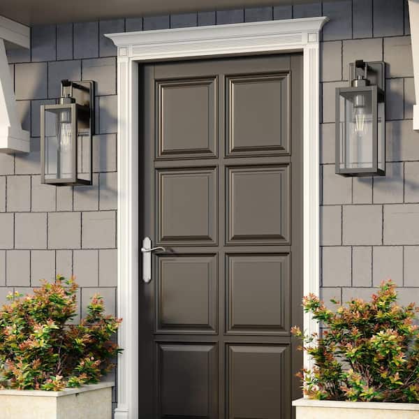 13.67 in. Modern Black Hardwired Outdoor Wall Light Lantern Sconce with No Bulbs Included（2-Pack)