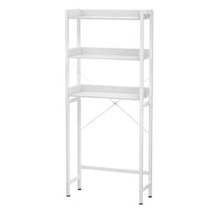 24.8 in. W x 63.7 in. H x 9.4 in. D White Bathroom Over-the-Toilet Storage with 3-Tier Shelves and 4-Hooks