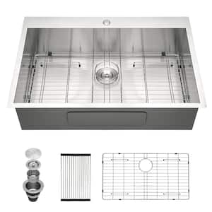 28 in. Single Stainless Steel Bowl Drop-In Kitchen Sink 18-Gauge Kitchen Sink with Bottom Grid and Basket Strainer