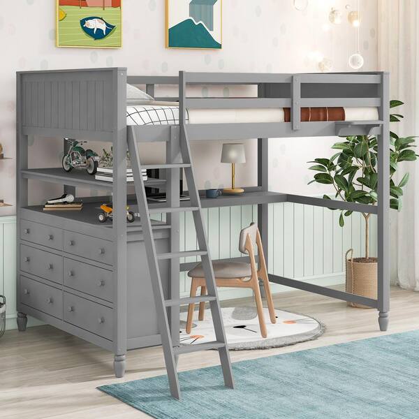 cheap full size loft bed with desk