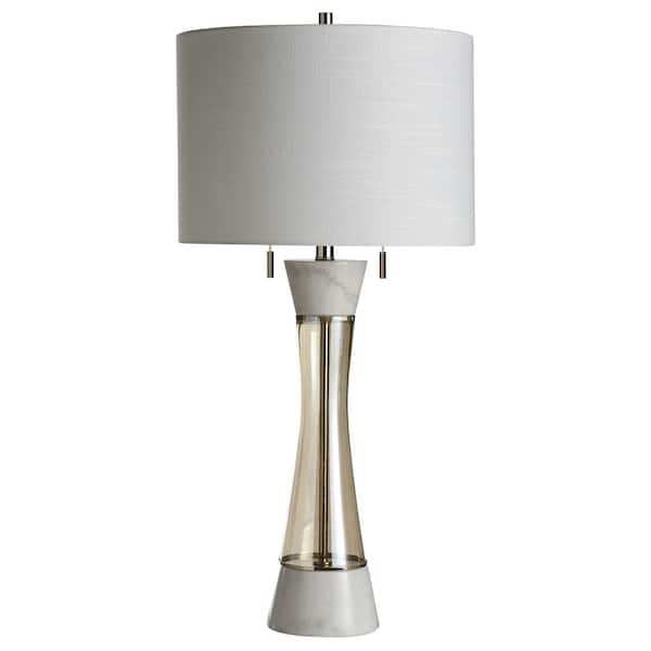 Stylecraft Rona 33 In White Marble Smoke Table Lamp Lds The Home Depot