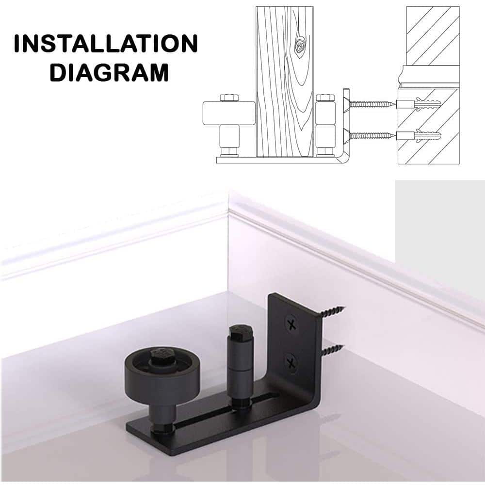 Black Adjustable Sliding Barn Door Floor Guide with 8 Setup Options
