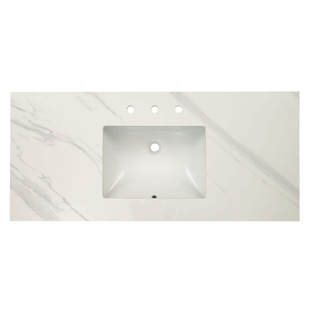 Calacatta Lumas 49-Inch White Marble Vanity Top with Single Sink
