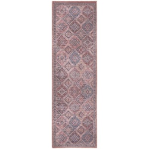 Blue and Red 2 ft. x 10 ft. Floral Power Loom Distressed Washable Runner Rug