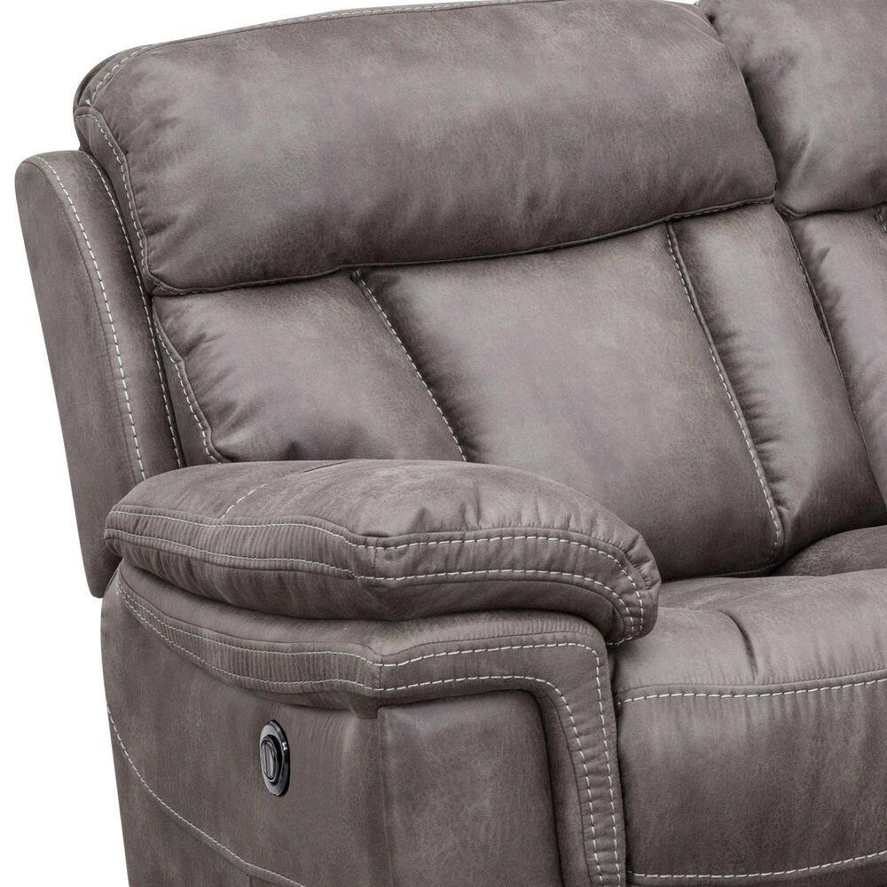 Grayson 66" Gray Leather Power Reclining Loveseat with Pillow-Top Arms