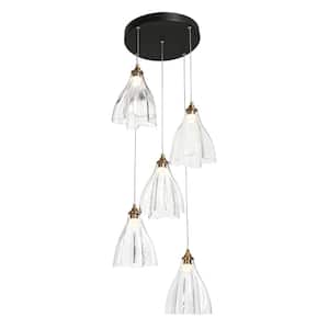 Juanshin 5-Light Dimmable Integrated LED Matte Black and Plating Brass Cluster Chandelier with Clear Glass