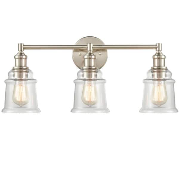 CLAXY 5.9 in. 3-Light Nickel Vanity Light with Clear Glass Shade DIR ...