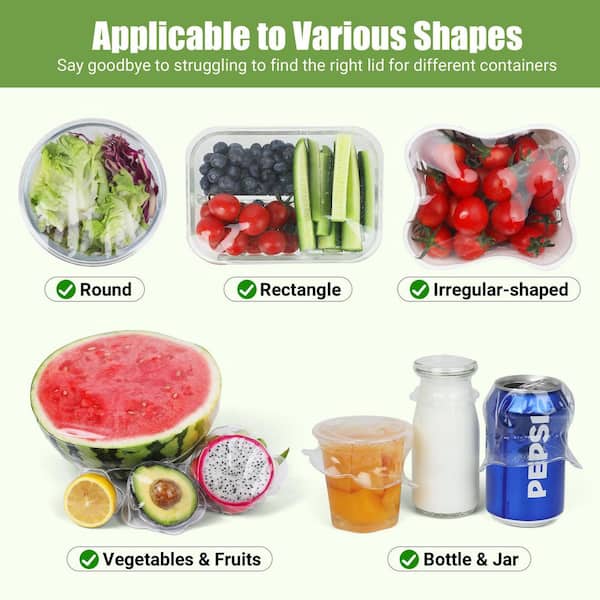 Transparent Reusable Silicone Stretch Elastic Food Covers for Bowls, Round, and Rectangle Containers (6-Pack)
