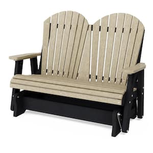Heritage 2-Person Weathered Wood and Black Plastic Outdoor Double Glider