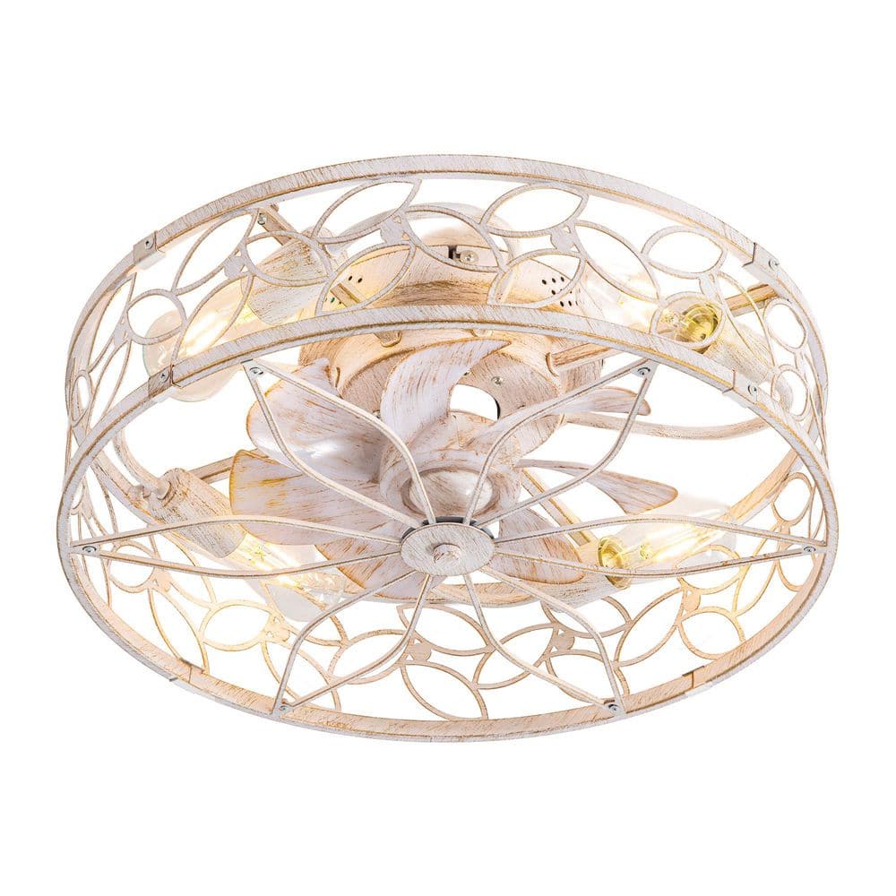 HINNIXY 20 in. Indoor White Gold Flush Mount Caged Ceiling Fan