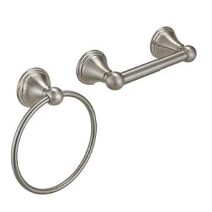 2-Piece Bath Hardware Set Accessories with Towel Bar, Toilet Paper Holder and Towel Ring in Brushed Nickel