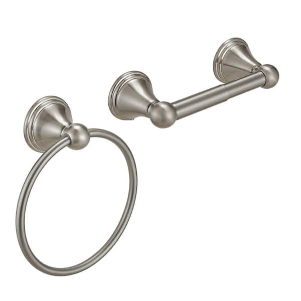 BWE 2-Piece Bath Hardware Set Accessories with Towel Bar, Toilet Paper Holder and Towel Ring in Brushed Nickel