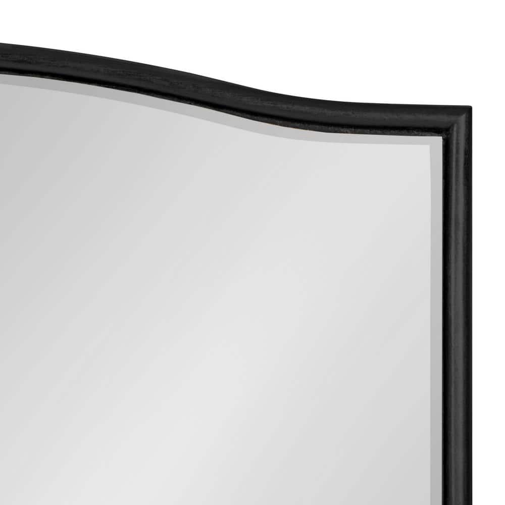 Black Curved Rectangular Wood Vanity Mirror