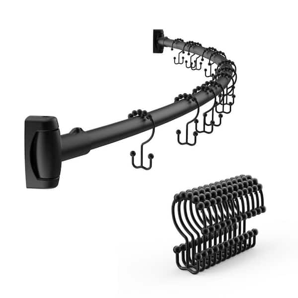 72 in. Adjustable Arched Curved Shower Curtain Rod with 12-Piece Rings in Matte Black, Fitting Bathroom or Kitchen