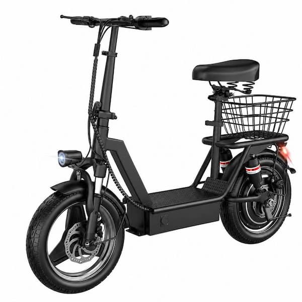 2-Wheel 14 in. Foldable Adult Electric Scooter with Seat Basket, 1000W Motor 25MPH 35Mi Range Dual Suspension
