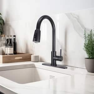 Single Handle High Spout Pull-Down Dual Sprayer Stainless Steel Kitchen Faucet in Matte Black