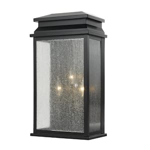 Sirrine 20 in. 3-Light Black Outdoor Wall Light Fixture with Clear Seeded Glass