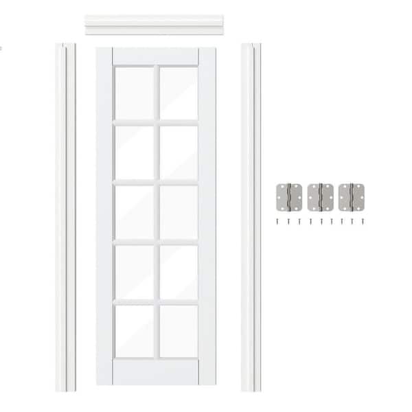 28 in. x 80 in. 10 Lite, Clear Glass, White Primed, MDF Prehung Interior Door Left-Handed with Door Jamb and Hardware