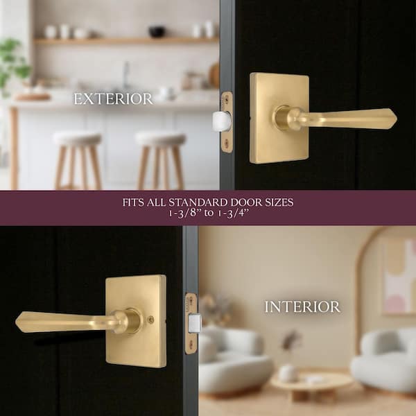 Wilshire Brushed Gold Passage Hall/Closet Door Handle with Rectangle Rose 4-Pack