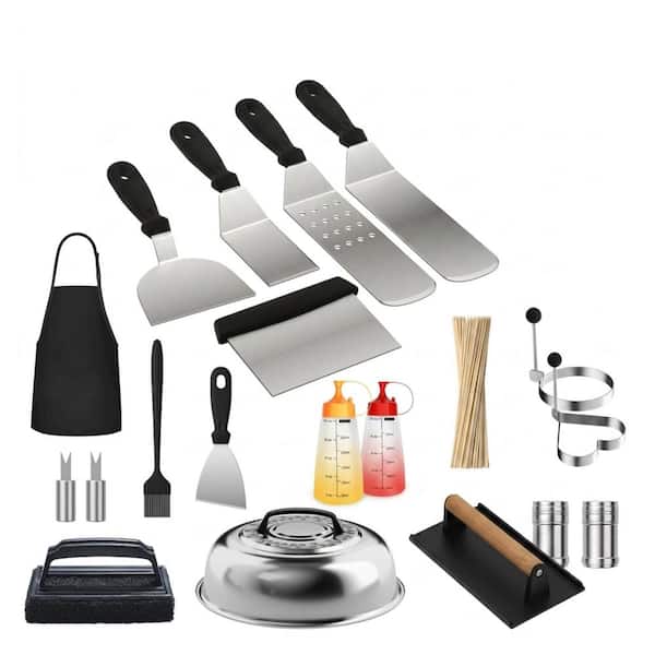 120-Piece Stainless Steel Griddle Accessories Kit with Burger Press Dome Scraper Spatula for Flat Top Grill