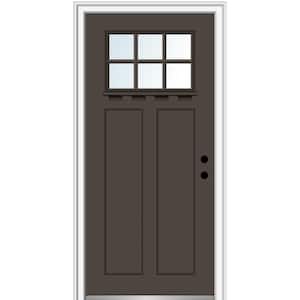 32 in. x 80 in. Left-Hand Inswing 6-Lite Clear 2-Panel Shaker Painted Fiberglass Smooth Prehung Front Door with Shelf