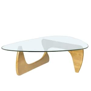 50 in. Natural Triangle Glass Coffee Table with Wood Frame
