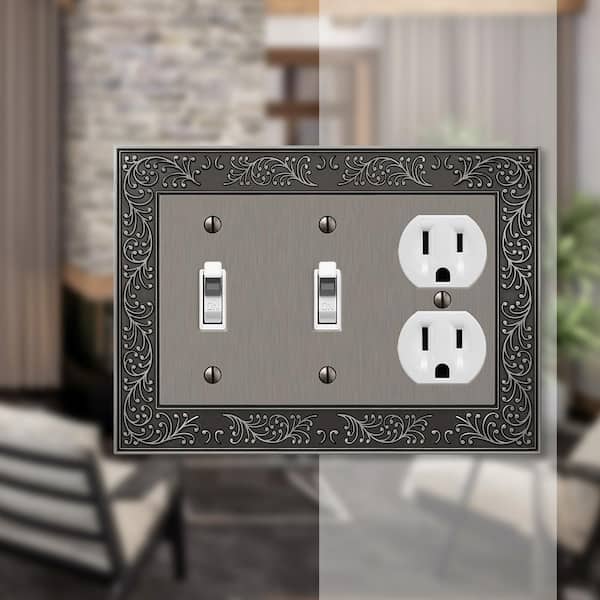 Bleinhem 3 Gang 2-Toggle and 1-Duplex Metal Wall Plate - Antique Nickel