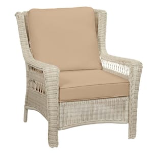 Park Meadows Off-White Wicker Outdoor Patio Lounge Chair with Sunbrella Beige Tan Cushions