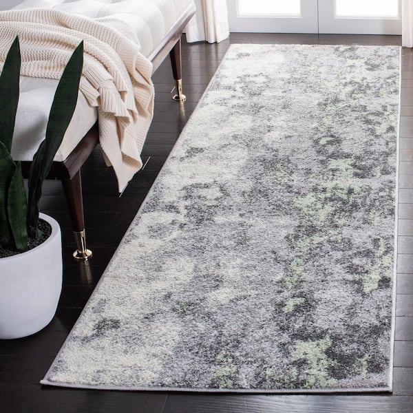 Adirondack 3 ft. x 10 ft. Green/Gray Distressed Abstract Runner Rug