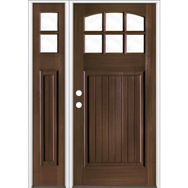 Krosswood Doors 50 in. x 80 in. Craftsman V-Groove Arch 6-Lite Clear Glass Black Stain Right Hand Hemlock Wood Prehung Front Door w/LSL
