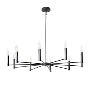 10-Lights Matte Black Farmhouse Iron Chandelier with E12 Base 38.5 in.