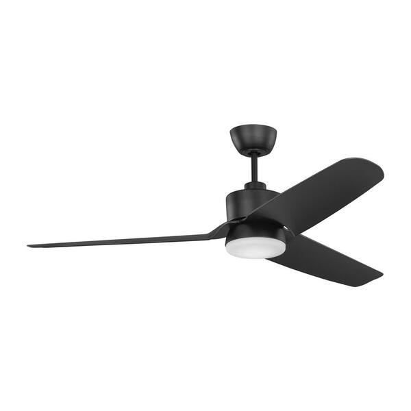 Generation Lighting - Fan Colgin 56 in. Midnight Black Modern Downrod Mount Standard Ceiling Fan with Integrated LED Light Kit and Remote