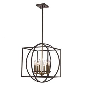 Arzio 6-Light Antique Gold and Black Caged Chandelier Light Fixture with Metal Shade