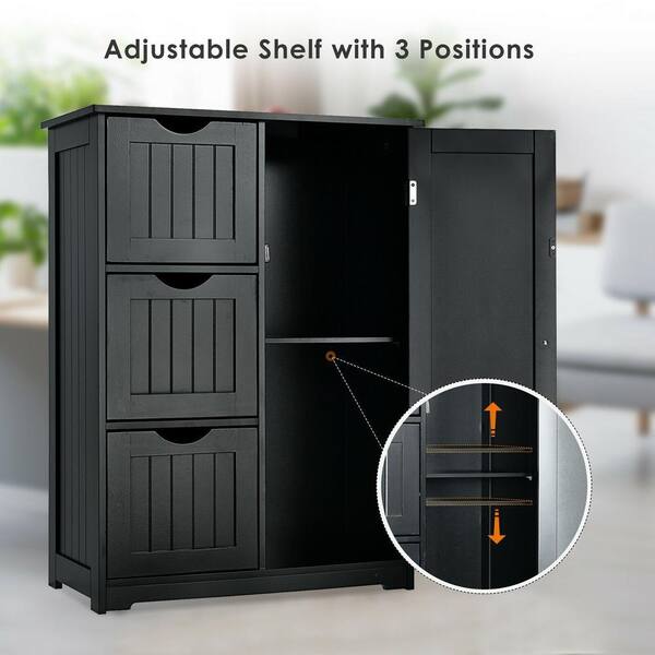 24 in. W x 12 in. D x 32 in. H Black Linen Cabinet with 3 Drawers