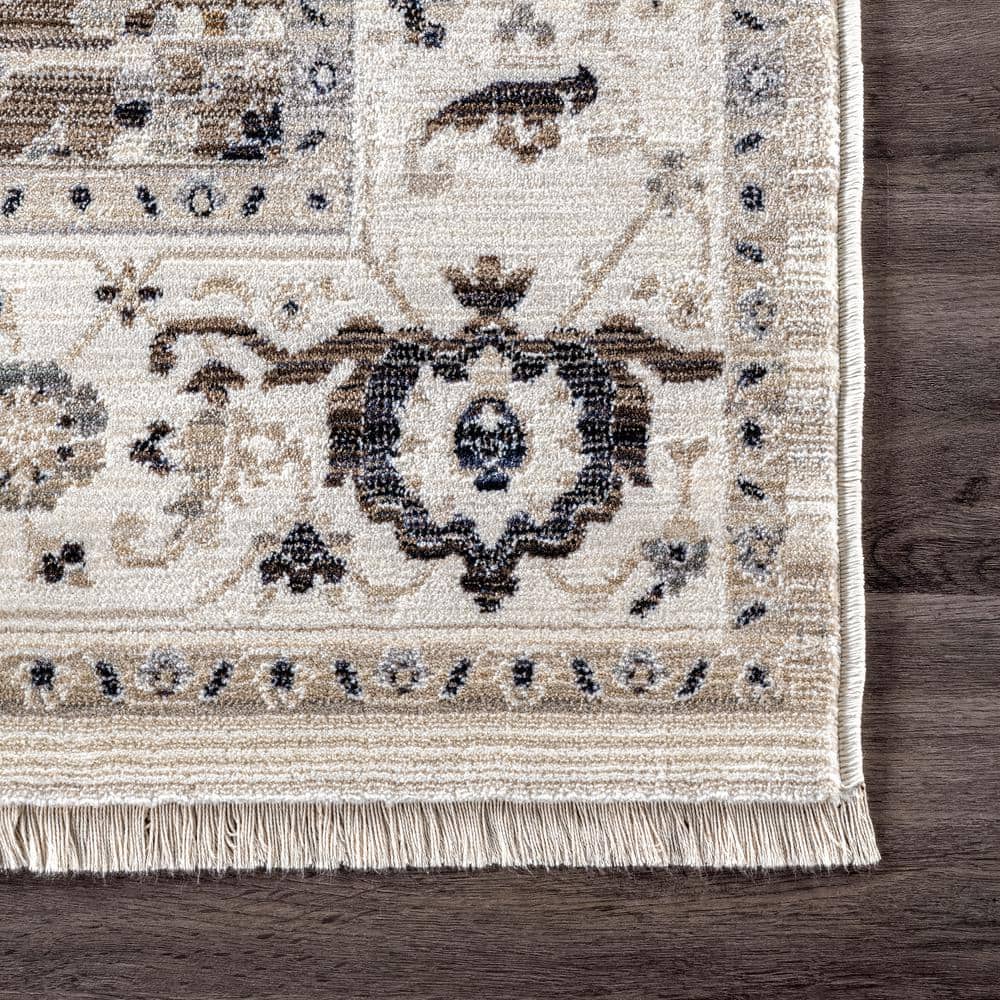 Beige Tufted Synthetic Medallion Runner Rug, 2'8" x 8'