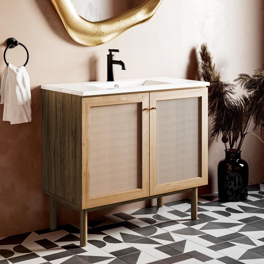 Classe 36" Oak Freestanding Bathroom Vanity with Mesh Doors