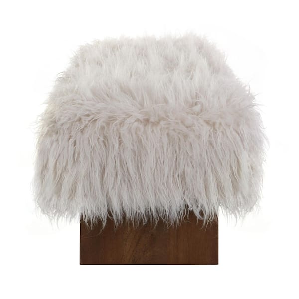 Galvian Modern Faux Wool Upholstered Rectangle Accent Ottoman Bench with Solid Wood Legs, Brown + Beige