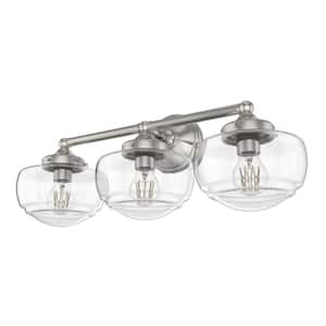 Saddle Creek 23.5 in. 3-Light Brushed Nickel Vanity Light with Seeded Glass Shades