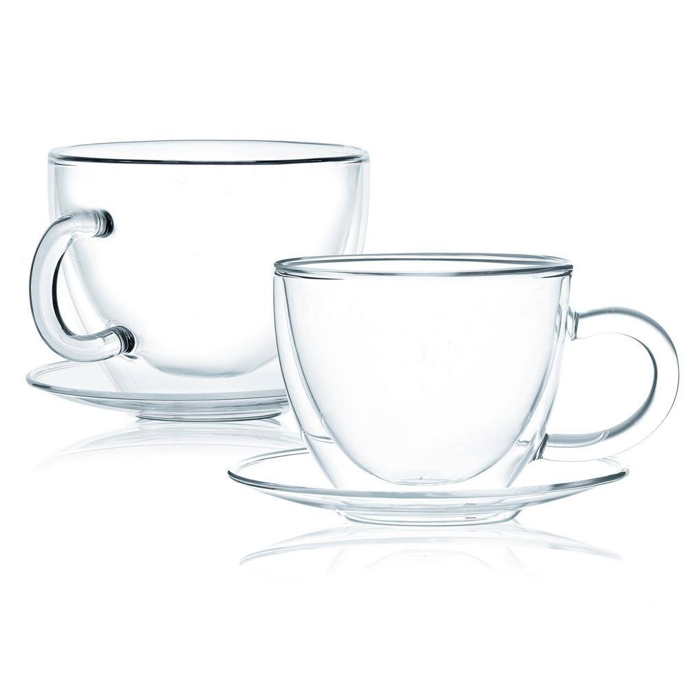 Reviews For Javafly Double Wall Glass Coffee Or Tea Cups With Saucers Handle Set Of 8 Pg 1 The Home Depot