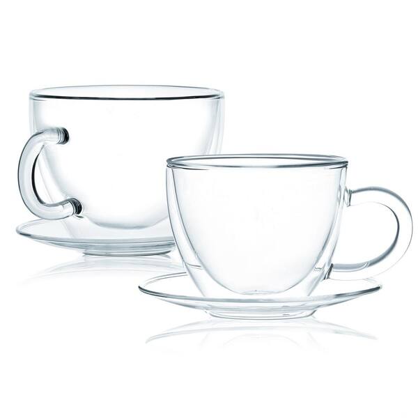 Elegant Set of 2 Clear Candlewick 2 1/8" Coffee/Tea Cups with Saucers 