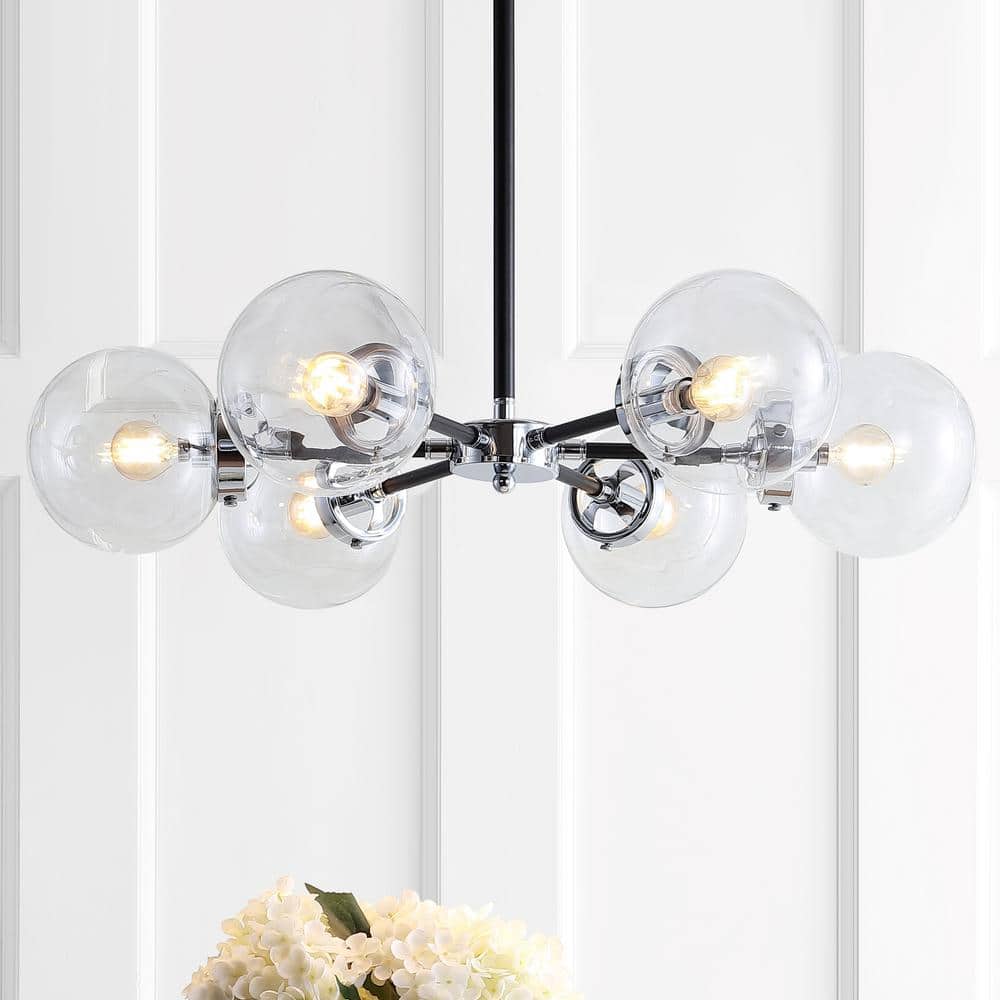 "Caleb 6-Light 28"" Brass Cluster Chandelier, Chrome/Black" price history on PriceWatchPro