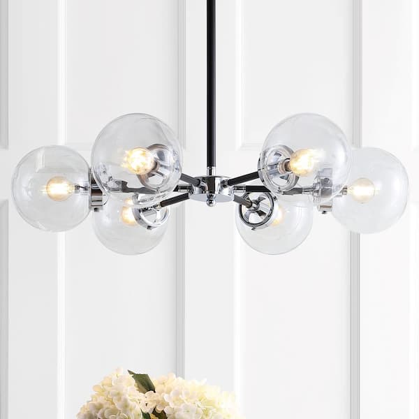 Caleb 6-Light 28 in. Brass Cluster Chandelier, Chrome/Black