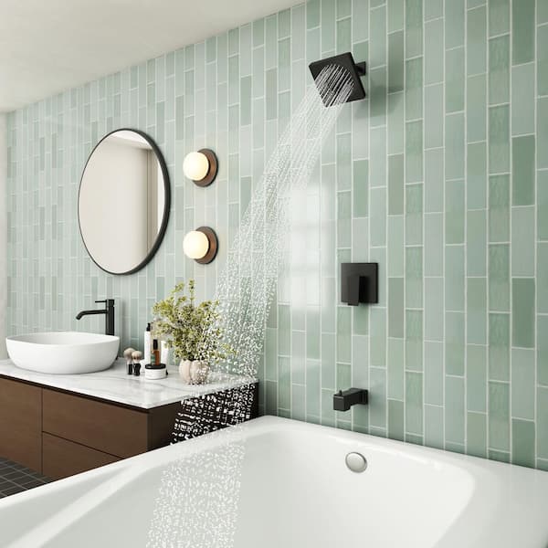 7-Spray Patterns 6.5 in. Wall Mount Rain Fixed Shower Head and Tub Spout Combo in Matte Black, Valve Not Included