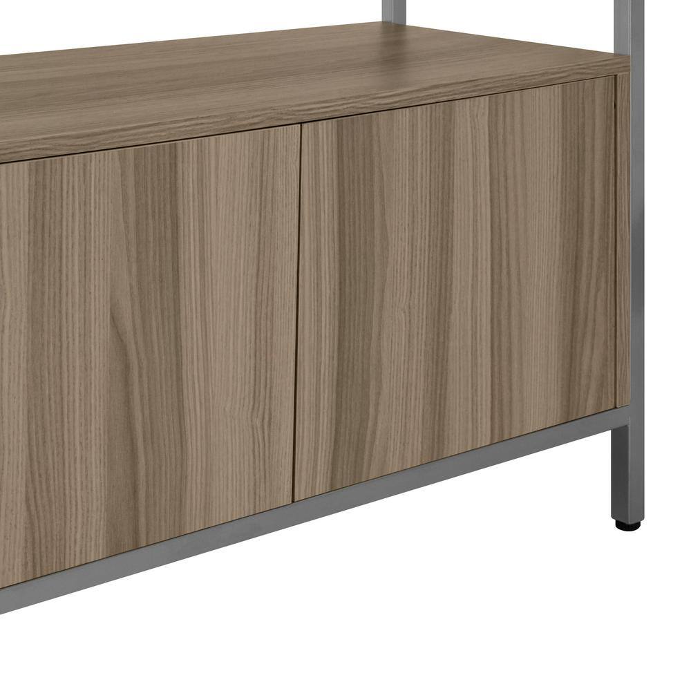 Oak and Silver Adjustable Bookcase with Doors