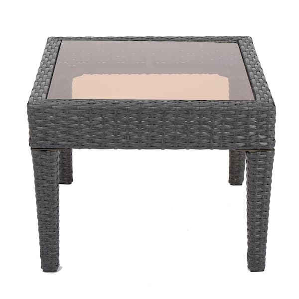 Noble House Antibes Grey Square Faux Rattan Outdoor Patio Side Table