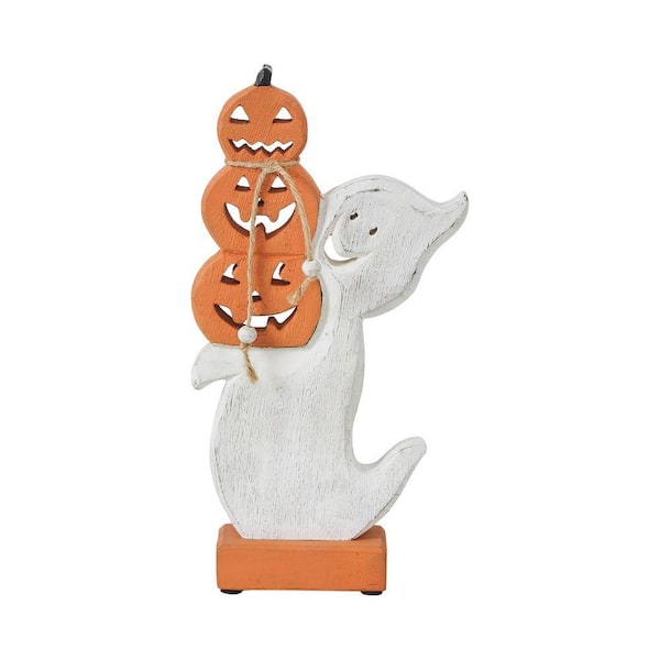 11 in. Jack-O-Lantern Ghost Stacked Wooden Halloween Decor